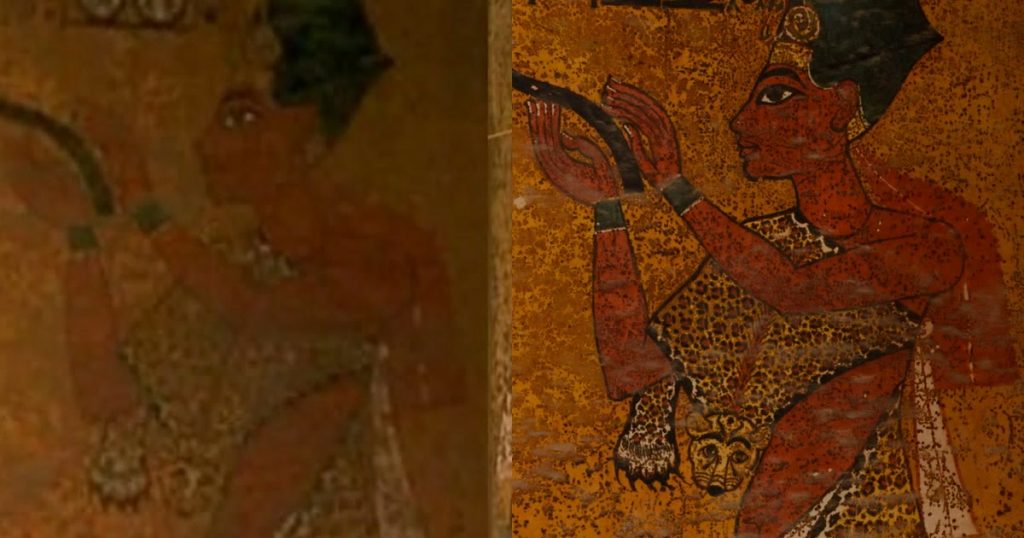 Ay on the north wall of Tutankhamun's burial chamber, old demo against new render